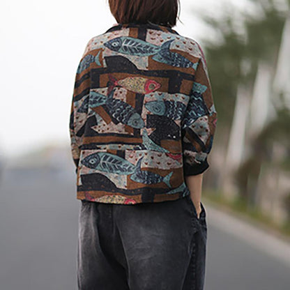 Literary Casual Fish Leaf Loose Blouse