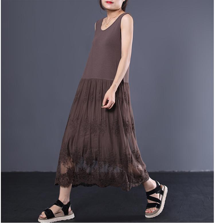 Literary Casual Lace Stitching Loose Sundress