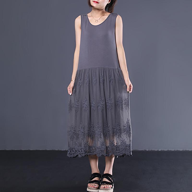 Literary Casual Lace Stitching Loose Sundress