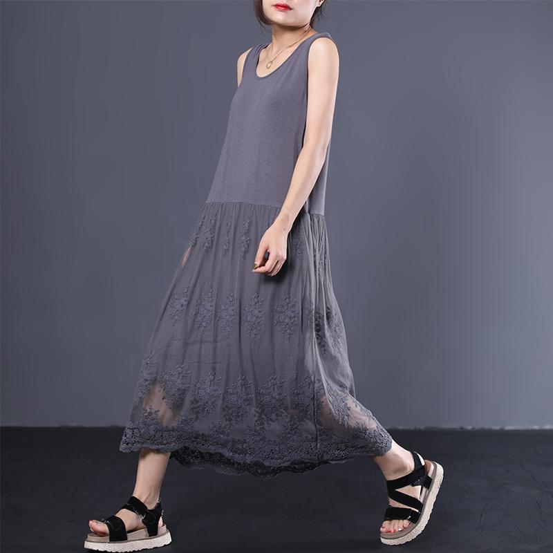 Literary Casual Lace Stitching Loose Sundress