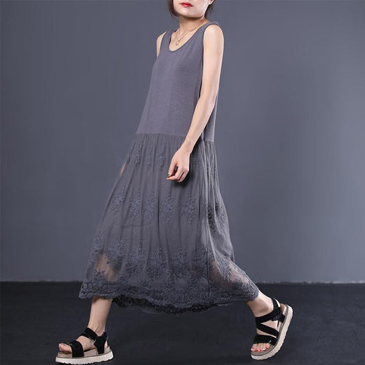 Literary Casual Lace Stitching Loose Sundress