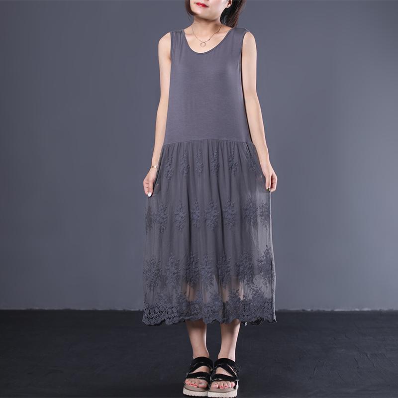 Literary Casual Lace Stitching Loose Sundress