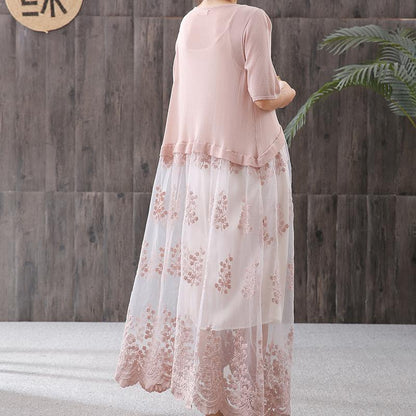 Literary Embroidery Splicing Long Knitted Coat