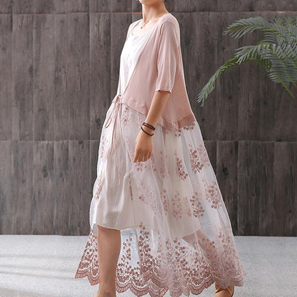 Literary Embroidery Splicing Long Knitted Coat
