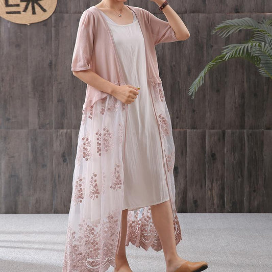 Literary Embroidery Splicing Long Knitted Coat