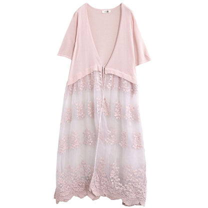 Literary Embroidery Splicing Long Knitted Coat