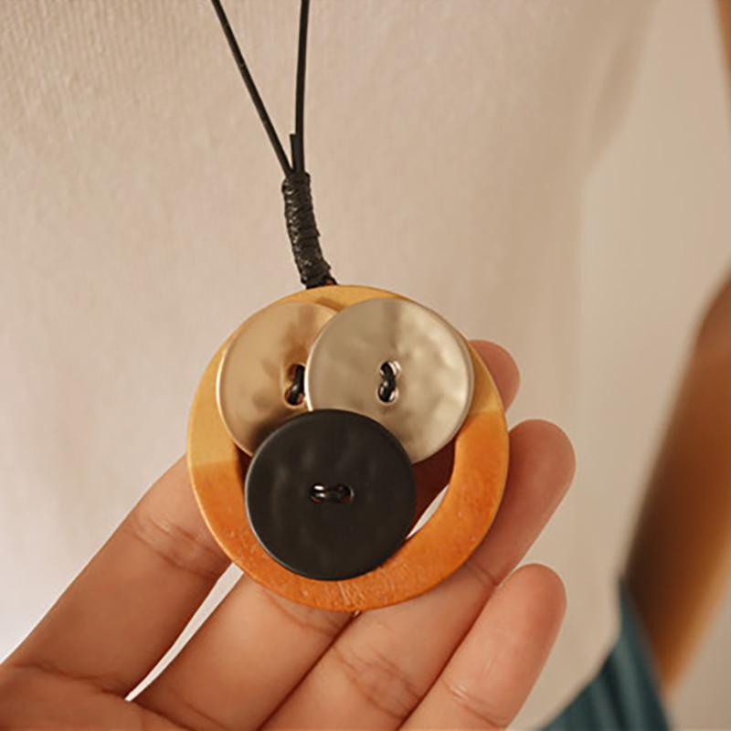 Literary Geometric Round Square Long Necklace