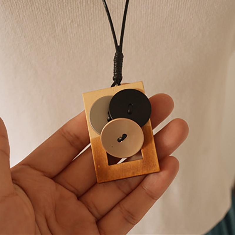 Literary Geometric Round Square Long Necklace