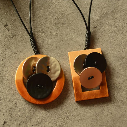 Literary Geometric Round Square Long Necklace