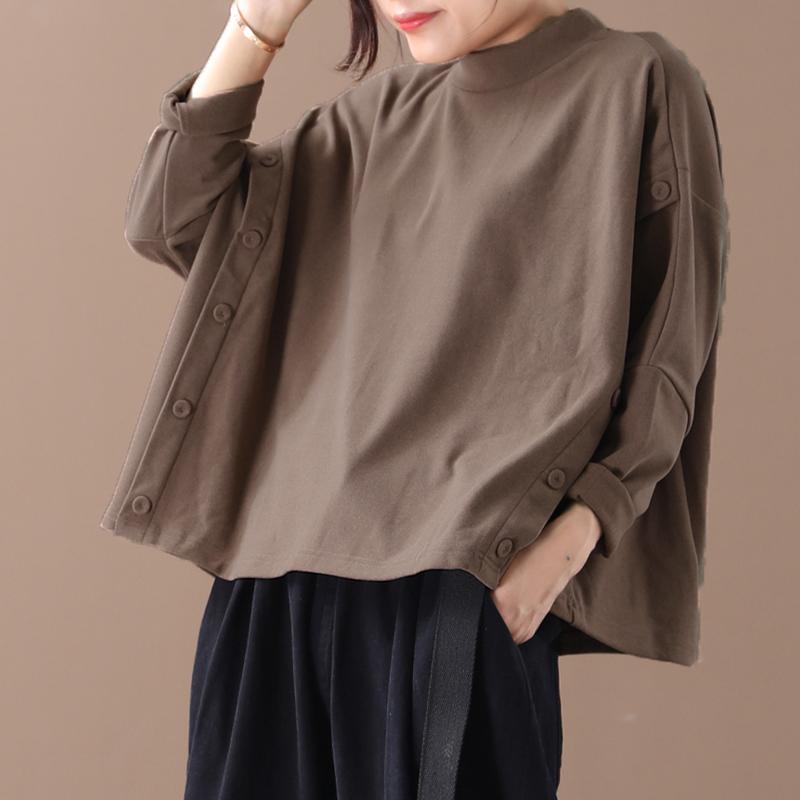 Buykud Literary Half-high Collar Button Decoration Shirt