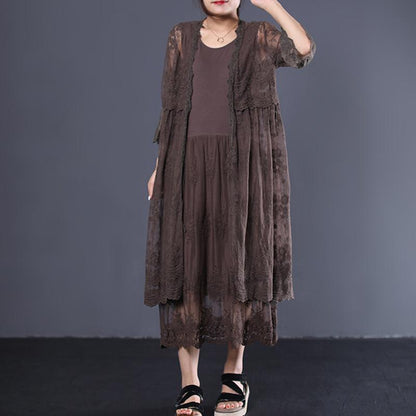 Literary Lace Pleated Embroidery Loose Coat