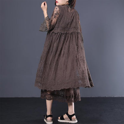 Literary Lace Pleated Embroidery Loose Coat
