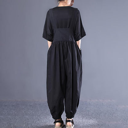 Literary Loose Pleated Bloomers Casual Jumpsuit