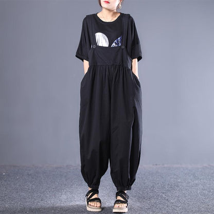 Literary Loose Pleated Bloomers Casual Jumpsuit