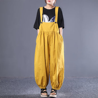 Literary Loose Pleated Bloomers Casual Jumpsuit