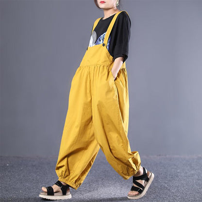 Literary Loose Pleated Bloomers Casual Jumpsuit