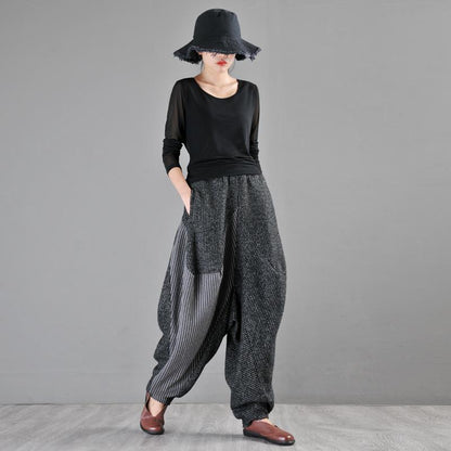 Literary Loose Solid Color Thick Bloom Pants