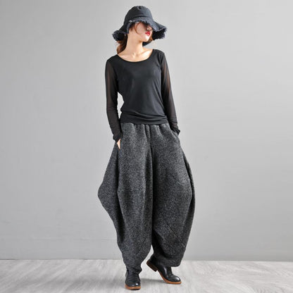 Literary Loose Solid Color Thick Bloom Pants