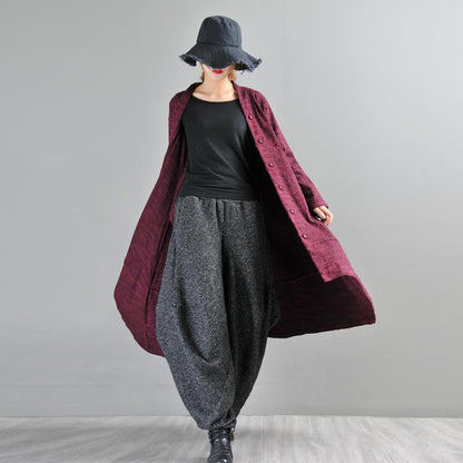 Literary Loose Solid Color Thick Bloom Pants