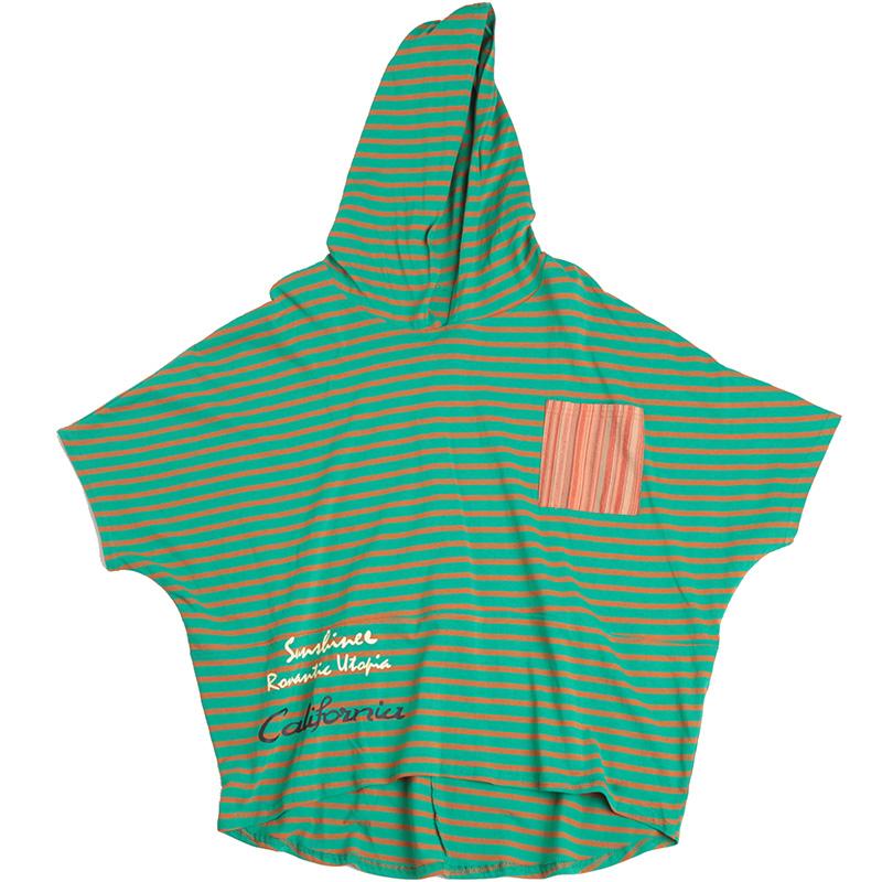 Literary Patchwork Loose Hooded Short Sleeve T-Shirt