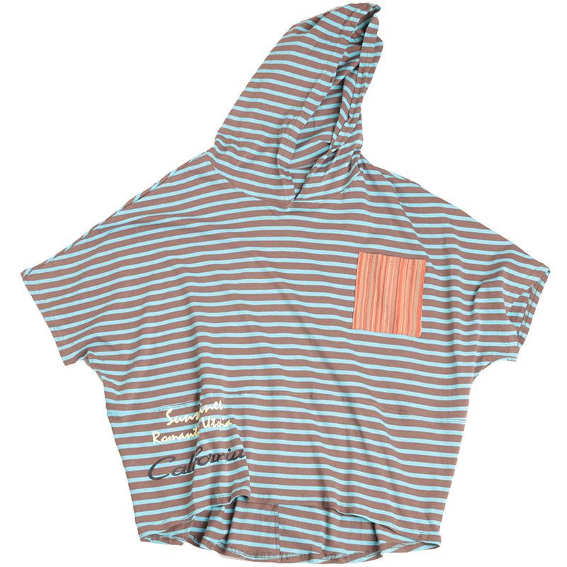 Literary Patchwork Loose Hooded Short Sleeve T-Shirt