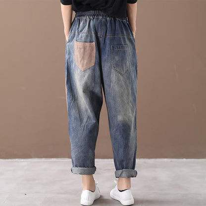 Literary Retro Patchwork Frayed Casual Jeans