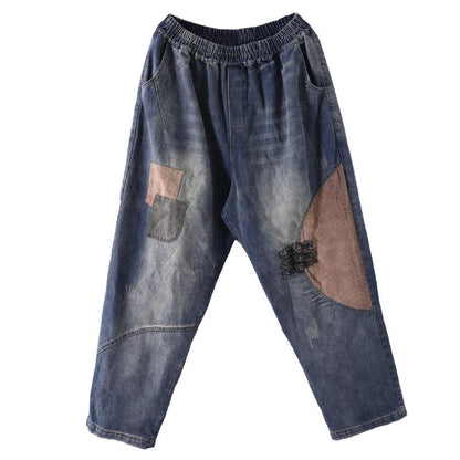 Literary Retro Patchwork Frayed Casual Jeans