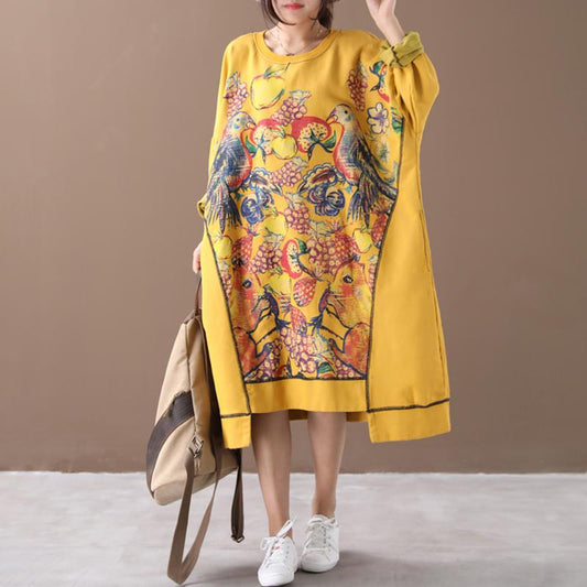 Literary Retro Print Washed Loose Dress