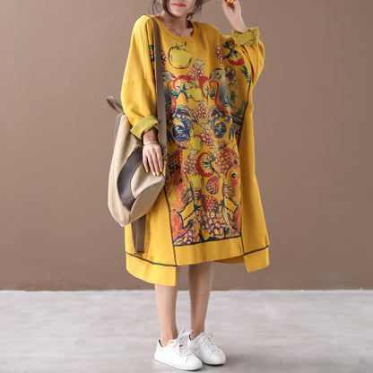 Literary Retro Print Washed Loose Dress