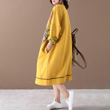 Literary Retro Print Washed Loose Dress