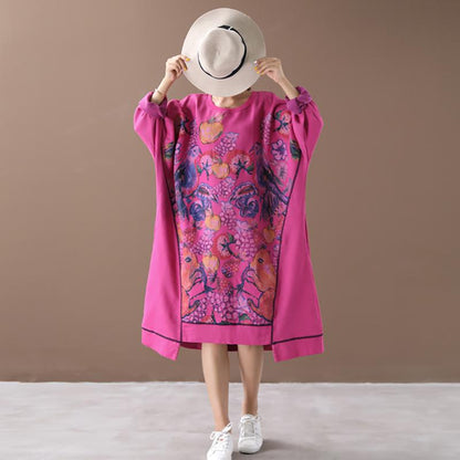 Literary Retro Print Washed Loose Dress