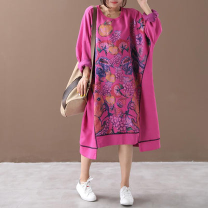Literary Retro Print Washed Loose Dress