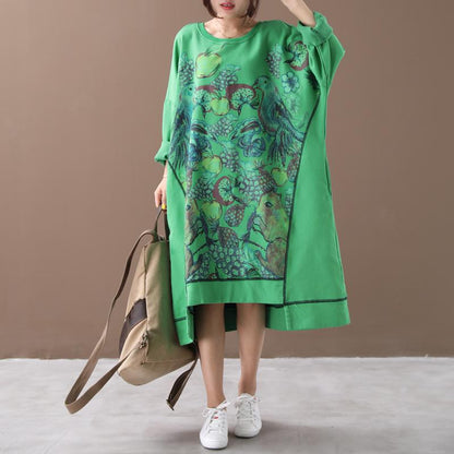 Literary Retro Print Washed Loose Dress