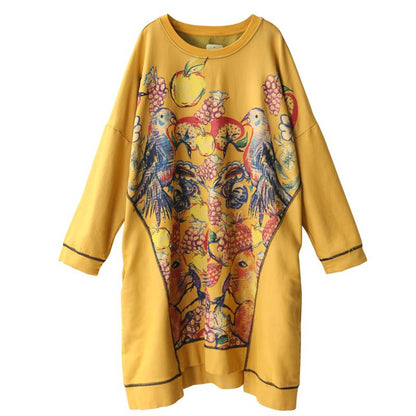 Literary Retro Print Washed Loose Dress