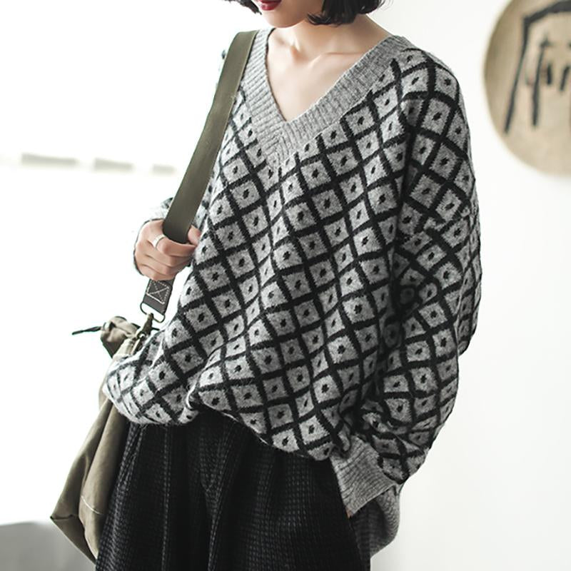 Literary Rhombic Pullover Casual Warm Sweater