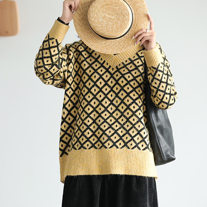 Literary Rhombic Pullover Casual Warm Sweater