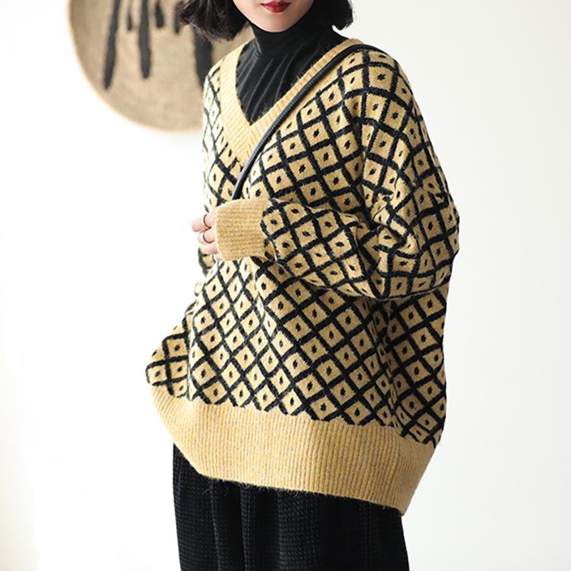 Literary Rhombic Pullover Casual Warm Sweater