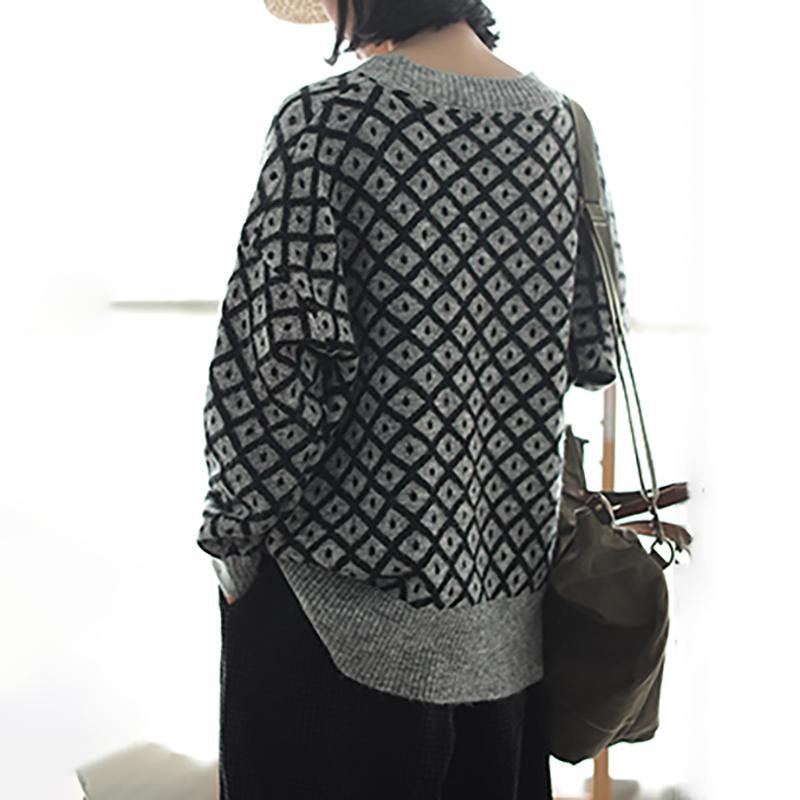 Literary Rhombic Pullover Casual Warm Sweater
