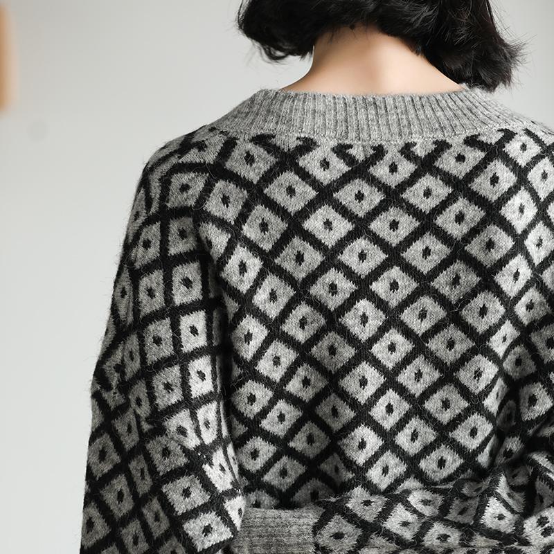 Literary Rhombic Pullover Casual Warm Sweater