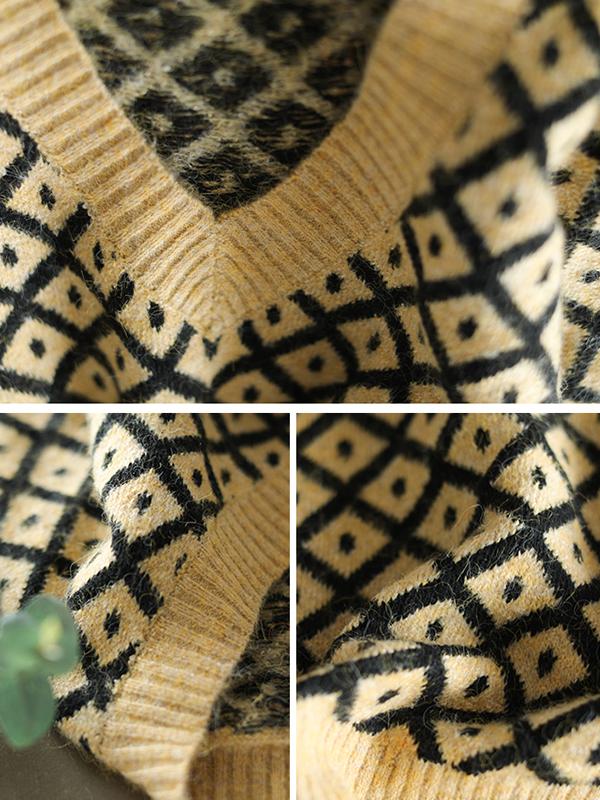 Literary Rhombic Pullover Casual Warm Sweater