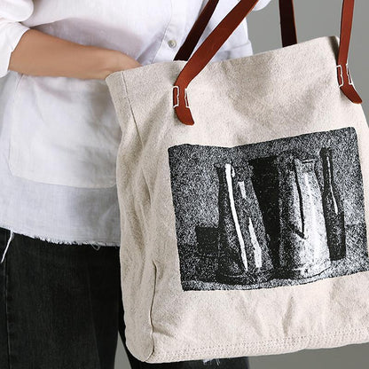 Literary Spliced Cowhide Soft Handle Shoulder Bag