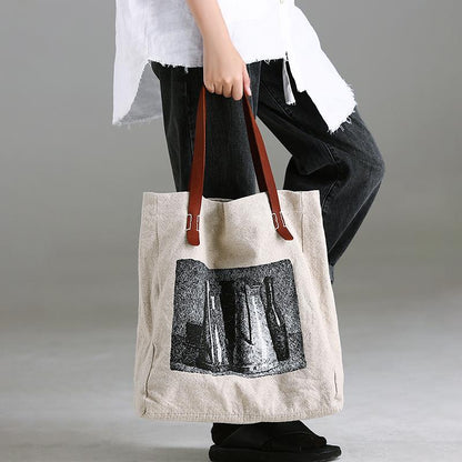 Literary Spliced Cowhide Soft Handle Shoulder Bag