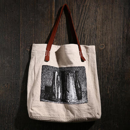 Literary Spliced Cowhide Soft Handle Shoulder Bag
