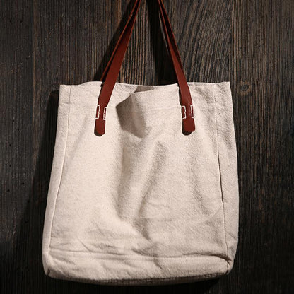 Literary Spliced Cowhide Soft Handle Shoulder Bag