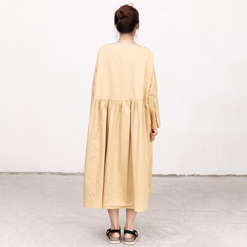 Literature Chic Printing Long Sleeves Splicing PLeated Women Dress