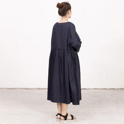 Literature Chic Printing Long Sleeves Splicing PLeated Women Dress