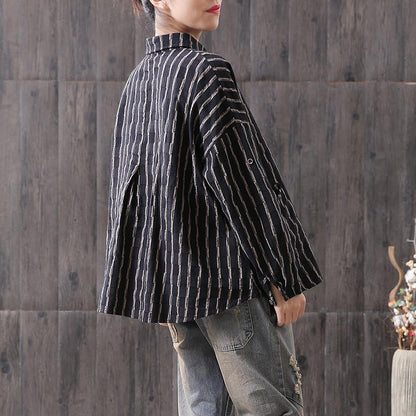 Literature Retro Stripe Polo Neck Shirt