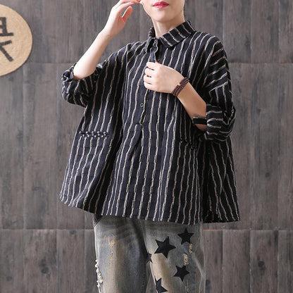 Literature Retro Stripe Polo Neck Shirt