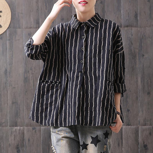 Literature Retro Stripe Polo Neck Shirt