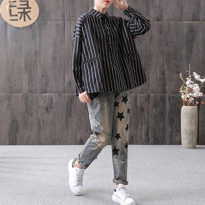 Literature Retro Stripe Polo Neck Shirt